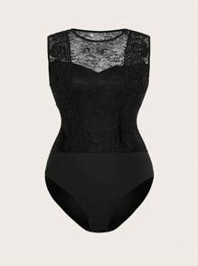 SHEIN Privé Của phụ nữ Gợi cảm & Lãng mạn Ngày lễ tình nhân Bán tuyệt đối Ren Áo liền quần dây treo - màu đen - Xem 7