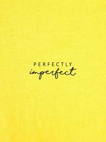 SHEIN LUNE Letter Graphic Short Sleeve Tee - Yellow - View 3