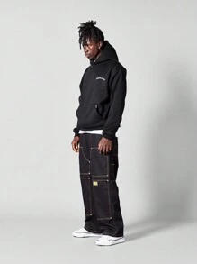 SUMWON Hoodie With Front And Back Graphic Print - Black - View 6