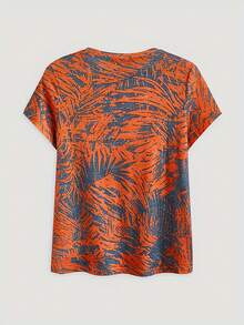 Hàng mới đến Của phụ nữ Giải trí Retro Bản in lá Vòng cổ Ngắn tay Áo thun - Nhiều màu - Xem 2