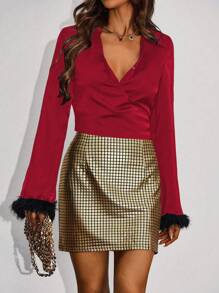 Zolique Blusa con bloques de color y puño de peluche - Rojo - View 6