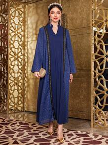 Al Najma 女式鑲編織帶點綴的v領剪裁洋裝 - 寶藍色 - 查看 5