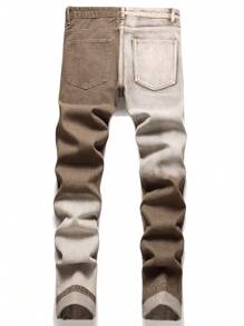 Jeans de mezclilla con parches de colores desgastados de moda para hombres - Café integral - Ver 2