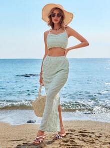 Aveloria Ladies' Halter Neck Top & Skirt Two-Piece Set Vacation Outfits Women, Cruise Outfit