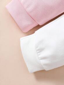 Baby Girls' Color Block Letter Printed Hooded Sweatshirt And Pants Set - Pink - View 4