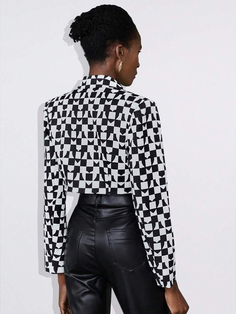 Women'S Geometric Printed Notch Lapel Single Breasted Blazer