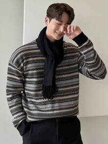 DAZY 男士秋冬條紋落肩圓領衛衣 - 彩色 - 查看 7