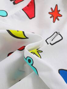 SHEIN Baby Boys' Cartoon Printed Casual Shirt, Hat And Shorts 3pcs Set - Blue and White - View 5