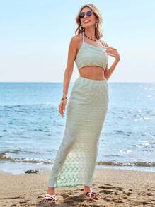 Aveloria Ladies' Halter Neck Top & Skirt Two-Piece Set Vacation Outfits Women, Cruise Outfit