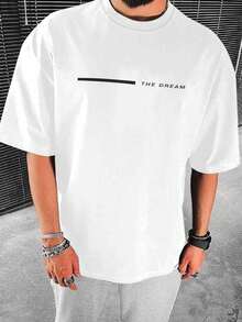 Manfinity Homme Men Slogan Graphic Drop Shoulder Tee - White - View 1