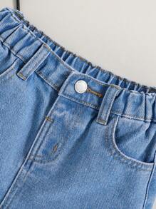 SHEIN 年轻女孩春夏波西米亚风可爱蕾丝边松紧腰带宽松舒适牛仔短裤牛仔短裤