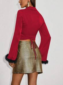 Zolique Blusa con bloques de color y puño de peluche - Rojo - View 2
