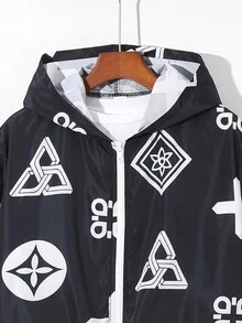 青少年男孩休閒連帽釦扣襯衫和寬鬆紗短褲套裝,印花圖案,針織 - 彩色 - 查看 4