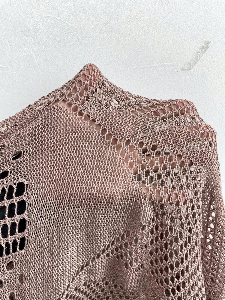 Women's Plus Size Slim Fit Knitted Sweater Dress With Hollow Out Design, Round Neck Fall Cloth For Women