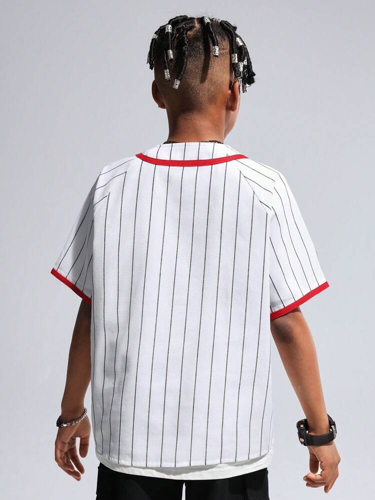 Tween Boys' Casual Basketball Themed Striped Print Shirt