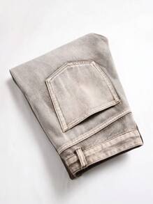 Jeans de mezclilla con parches de colores desgastados de moda para hombres - Café integral - Ver 5