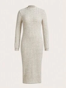 少女立领长袖休闲连衣裙 - 杏色 - 查看 1