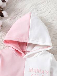 Baby Girls' Color Block Letter Printed Hooded Sweatshirt And Pants Set - Pink - View 5