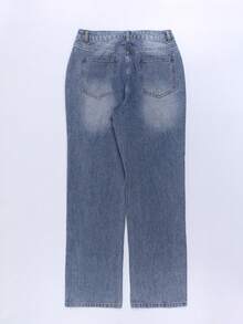 Women Casual Distressed Straight Fit Denim Jeans - Blue - View 2