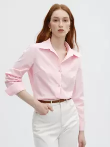 BizChic Women's Solid Color Long Sleeve Shirt, Urban Commute Office Wear, Business Casual, Elegant Ladies Formal Blouse, Fashionable Shirt For Outings - Pink - View 4