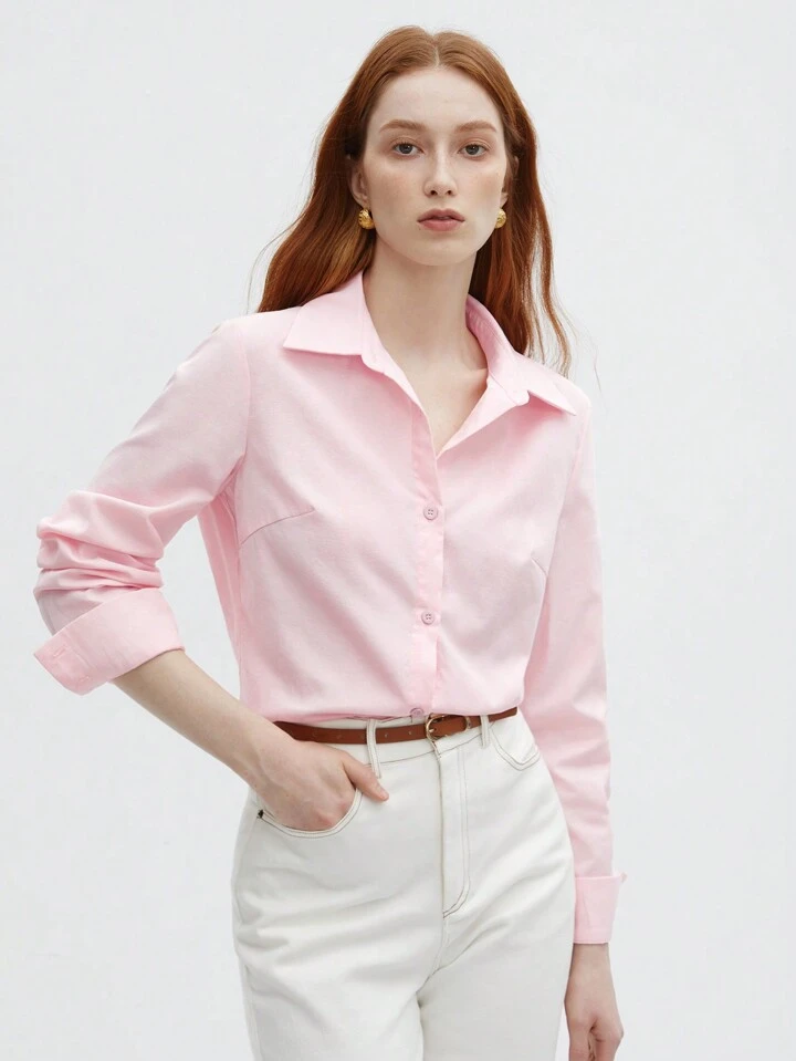 BizChic Camisa Feminina De Manga Comprida De Cor Sólida