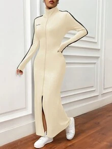 SHEIN Unity 拉鍊前開長款外套 - 杏色 - 查看 3