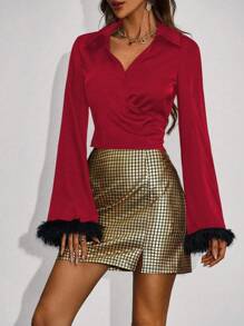 Zolique Blusa con bloques de color y puño de peluche - Rojo - View 3
