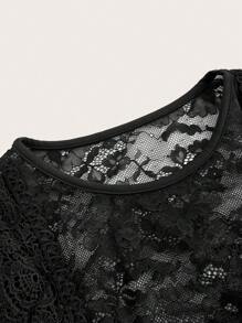 SHEIN Privé Của phụ nữ Gợi cảm & Lãng mạn Ngày lễ tình nhân Bán tuyệt đối Ren Áo liền quần dây treo - màu đen - Xem 9