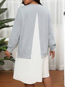 SHEIN LUNE 大尺碼女士拼接圓領連衣裙 - 彩色 - 查看 2