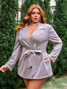 SHEIN SXY Women'S Plus Size Double-Breasted Lapel Coat - Pink - View 6