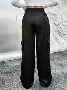 SHEIN Essnce 女式工裝口袋褲 - 黑色 - 查看 2