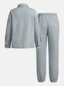 SHEIN Tween Boy Patch Detail Top And Pants 2pcs Set - Grey - View 2