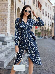 Aveloria 女款全印花長袖連身裙 - 藍色 - 查看 1