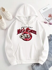 SHEIN Slayr Women'S Hooded Sweatshirt With Slogan Lip Print - White - View 4