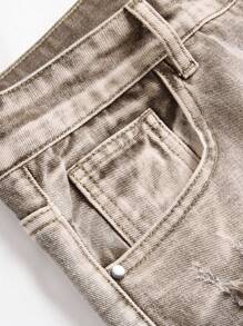 Jeans de mezclilla con parches de colores desgastados de moda para hombres - Café integral - Ver 4