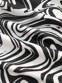 SHEIN Tween 女孩大理石印花抽繩側裙 - 黑色 - 查看 4