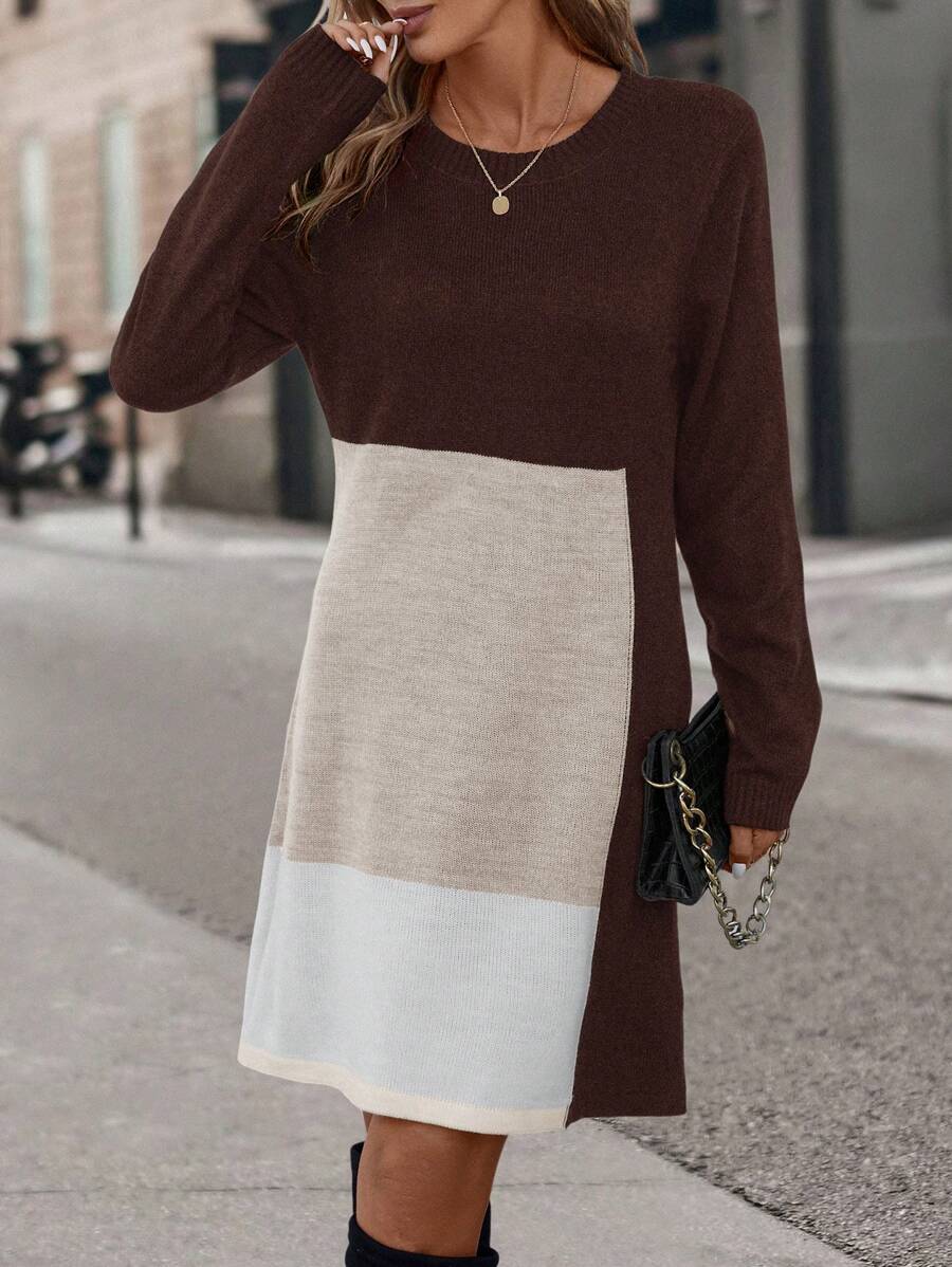 SHEIN Clasi Elegant Women's Color Block Sweater Dress - Multicolor - View 1