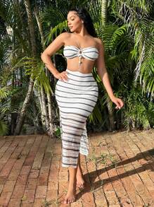 SHEIN SXY Beach Vacation Boho Maxi Crochet Long Summer Dress - Black and White - View 5