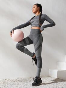 SHEIN Teen Girls' Seamless Knitted Jacquard Casual Sports Pants