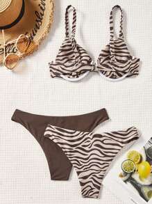 Swim Vcay Summer Beach Women's Zebra Pattern Printed Bikini Set Carnival - Multicolor - View 2