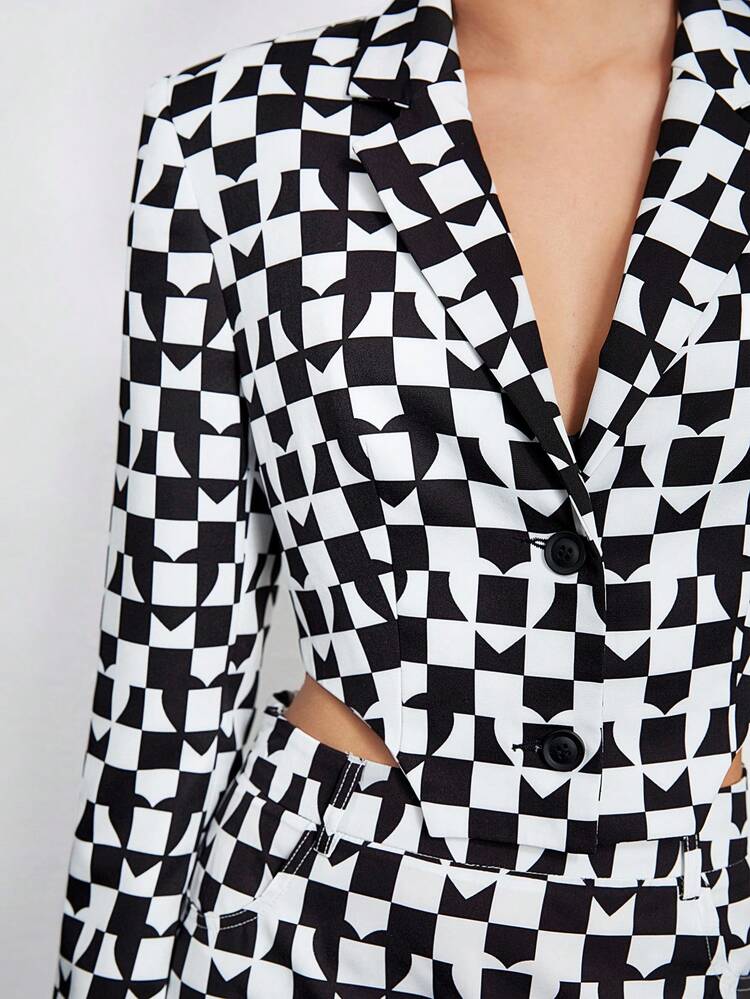 Women'S Geometric Printed Notch Lapel Single Breasted Blazer