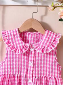 SHEIN Vestido de cuadros rosado y blanco lindo y casual para niñas jóvenes en vacaciones - Rosa - Ver 5