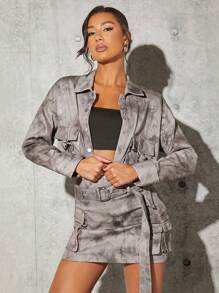SHEIN BAE Women's Tie-Dye Flip Pocket Jacket