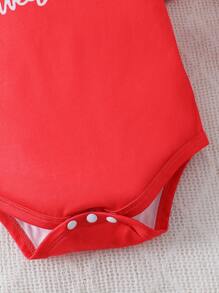 Baby Girl Love Message Short Sleeve Romper & Pants Sleepwear Set With Cap And Headband - Red - View 4