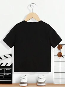 Young Boy Casual Comfortable English Letter Printed Short Sleeve T-Shirt - Black - View 5