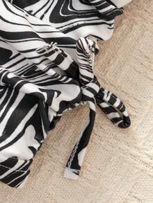 SHEIN Tween 女孩大理石印花抽繩側裙 - 黑色 - 查看 3