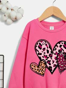 Young Girls' Casual Cartoon Print Long Sleeve Crewneck Sweatshirt, Suitable For Autumn And Winter - Pink - View 3