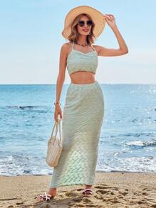 Aveloria Ladies' Halter Neck Top & Skirt Two-Piece Set Vacation Outfits Women, Cruise Outfit
