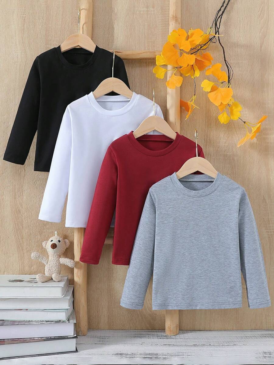SHEIN Young Boy 4pcs/Set Casual Multicolor Long Sleeve T-Shirt Set - Multicolor - View 1