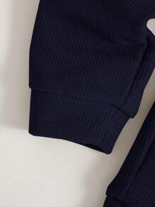 SHEIN Leap Crew Conjunto de Jaqueta e Calça Longa Tricotada Retalhos de 2 em 1 para Meninos Bebês - Azul Royal - Visão 7